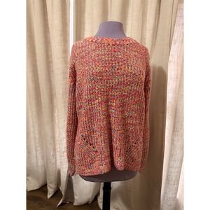 Pink Lily Knit Sweater Multi Color Textured Holes Women XL